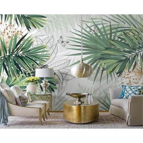 Beibehang обои 3d Mural Wallpaper Nordic Minimalist Plant Coconut Leaf Palm Tree Living Room Bedroom TV Background 3D Wallpaper