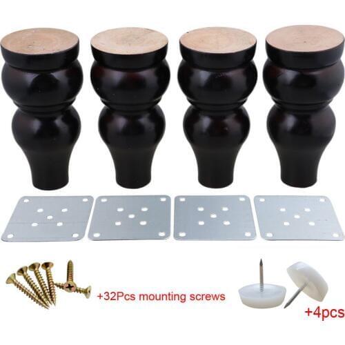 4pca Solid Wooden Furniture Legs Feet 15x7x3.7cm Gourd-shaped Black Eucalyptus Wood Sofa Bed Cupboard with Iron Sheet DIY