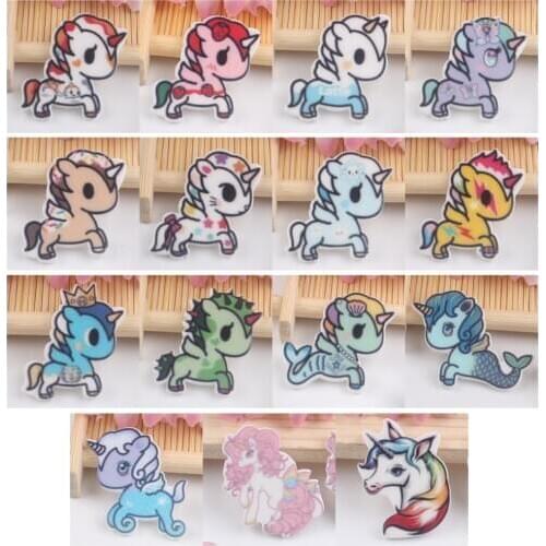 75pcs Mixed Multicolor Cartoon Unicorn Resin Flatback Kawaii Horse Planar Resin Cabochon DIY Craft Home Decoration Accessories