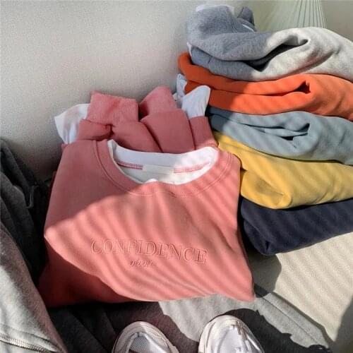 Basic Sweatshirts Women Solid Long Sleeve Fake Two Piece Oversize Hoodies O Neck Winter Men Women Plus Velvet Thick Sweatshirt