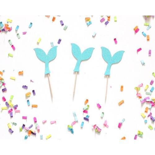 Glitter Mermaid Tails wedding cupcake toppers birthday Appetizer Picks toothpick Bridal baby shower arty decorations