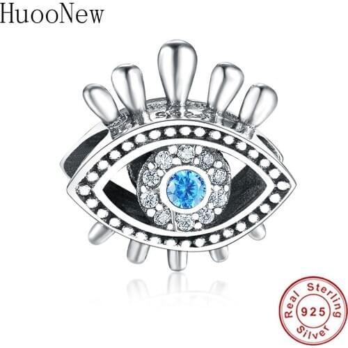 Blue Clear Crystal Eye Shape Bead Fit Original Charms Summer 2018 New Bracelet 925 Sterling Silver Jewelry Gift Berloque