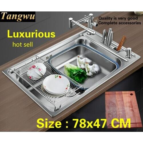 Free shipping Household standard vogue kitchen single trough sink do the dishes 304 stainless steel big hot sell 78x47 CM