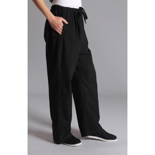 Black Old coarse pure cotton men tang suittrousers kung fu tai chi exercise performance martial artssports pants