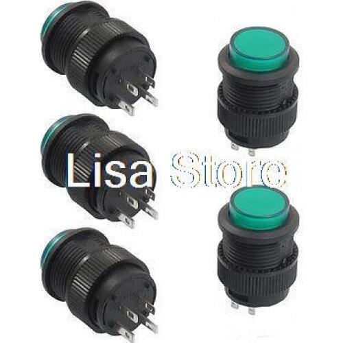 DC 3V Green LED Lamp Panel Mount Self Lock SPST Round Push Button Switch 5 Pcs