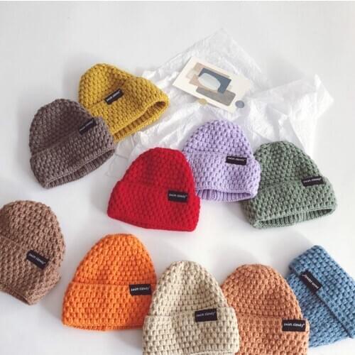 Corn Grain Label Childrens Knitted Hat Fashion Fan Winter Cap Melon Peel childrens Hat Head circumference 47 to 52cm