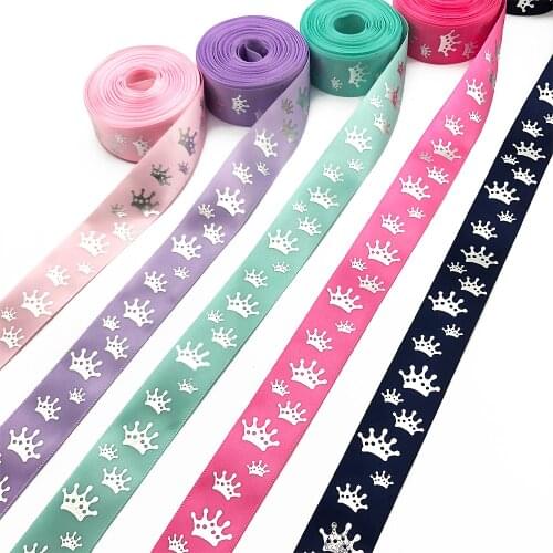 David angie silver foil 1" silver foil Crown Satin Ribbon DIY Gift Wrapping Accessories Wedding Party Decor Material,10Yc3803