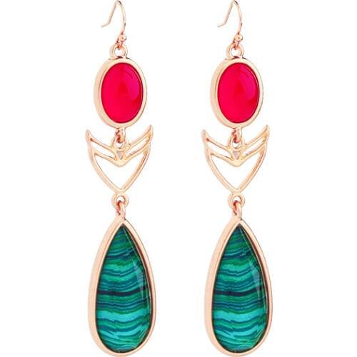 2018 Boho Long Green Druzy Opaque Teardrop Rose Roundness Gold Pierecing Earrings Ethereal Charms Jewelry Fashion Earrings