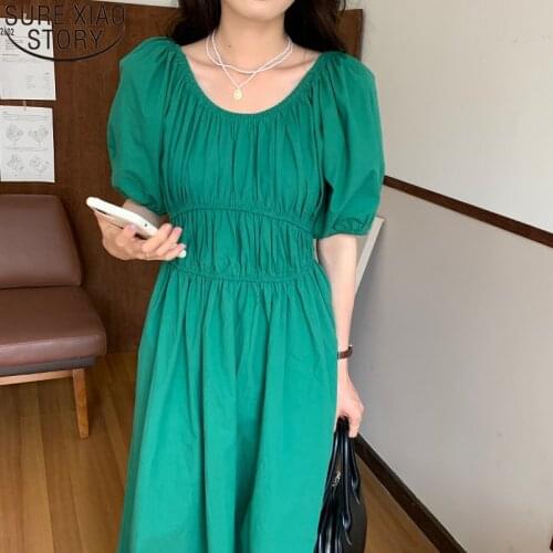 Elegant Puff Sleeve Vintage French Style Slash Neck Off Shoulder Holiday Dress Summer Elastic Waist O-neck Maxi Long Dress 15089