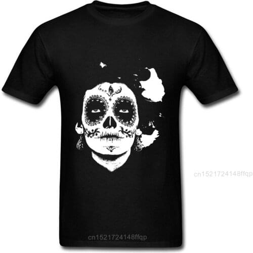 La Calavera de la Catrina Print Men Black White T-shirt Mexico Style Short Sleeve O Neck Cotton T Shirts Skull Cartoon Design
