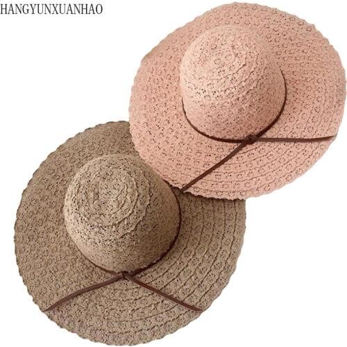 HANGYUNXUANHAO Summer Hats for Women Fashion Design Women Beach Sun Hat Foldable Brimmed Straw Hat