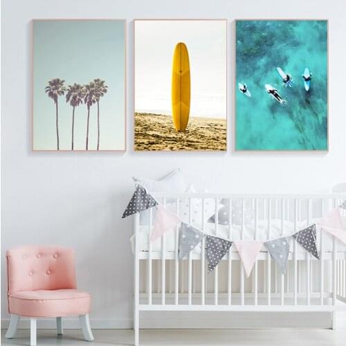 California Print Set Surf Wall Art Canvas Painting Beach Posters Surfboard Prints Coastal Paintings for Living Room Wall Decor