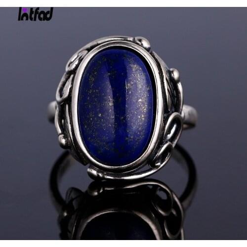 Natural Lapis Lazuli 925 Sterling Silver Ring Moonstone Ring for Women Men Vintage Finger Ring Fine Jewelry Gift