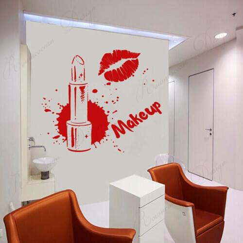 Makeup Studio Wall Sticker Cosmetics Lipstick Vinyl Interior Design Window Decals Modern Art Decoration Murals Wallpaper 4235