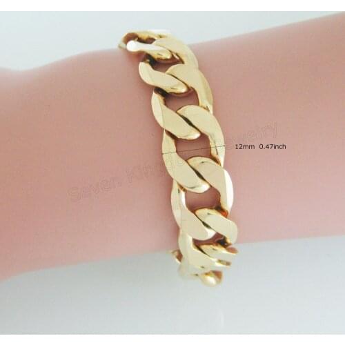Min Order 10$ CAN MIX DESIGN /12MM 0.47" 8.7" - YELLOW GOLD GP SOLID OVERLAY FILLED BRASS CURB CUBAN LINK BRACELET