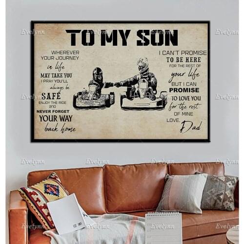 To My Son From Dad Poster Kart Racing Retro Poster Wall Art Prints Home Decor Canvas Unique Gift
