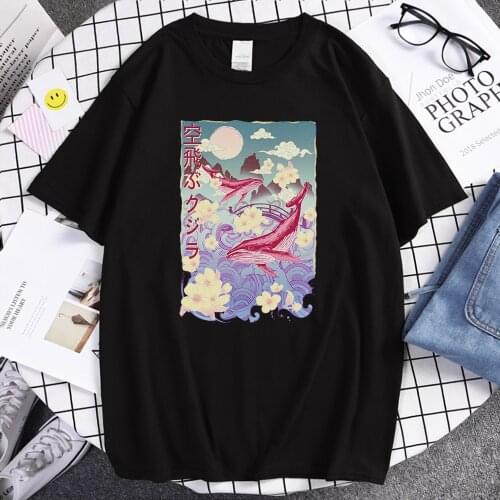 Whale Printed mans Tshirt Simplicity Harajuku T-shirts Breathable Comfortable Short Sleeved Fashion Oversized T-shirts mens