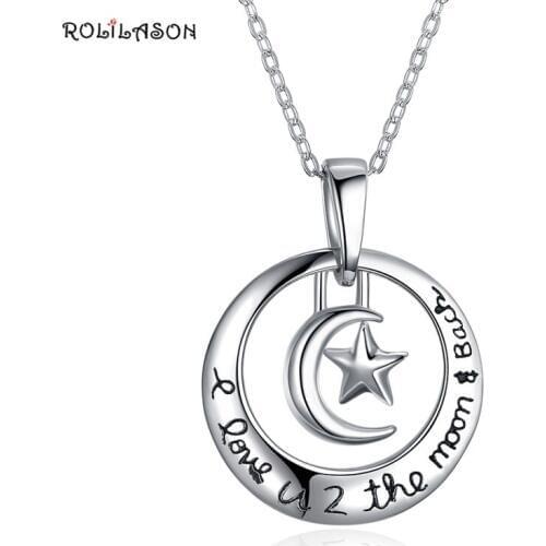 Real Vintage style 925sterling silver Moon Star Necklace necklace pendant Jewelry Chain for Women SP41