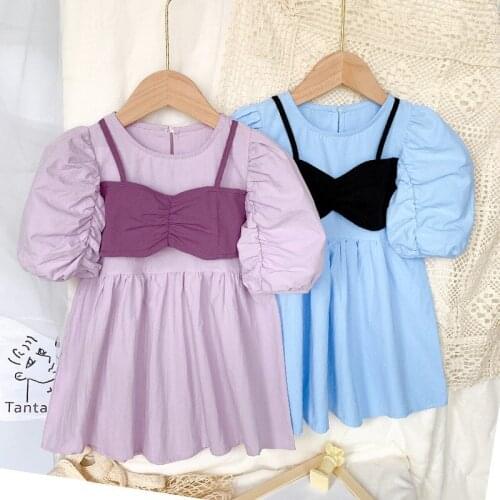 2-7Y 2021 Girls New Summer Princess Dress For Girls Cotton Solid Color Short-Sleeve Fashion Princess Dress Childrens Clothes