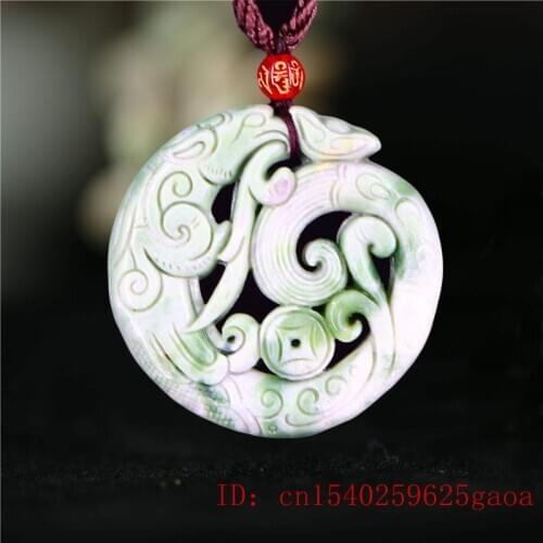 Jade Phoenix Pendant Necklace Carved Chinese Jewelry Charm Natural Double-sided Amulet Fashion Gifts Green Women Men for