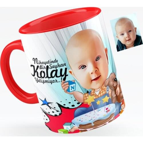 Personalized Baby Birthday Caricature Of Red Mug Cup-1