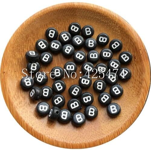 3600PCS/Lot 4*7MM Flat Round Coin Shaped Acrylic Alphabet Beads Single Initial Letter B Printing Plastic Bracelet Spacer Beads