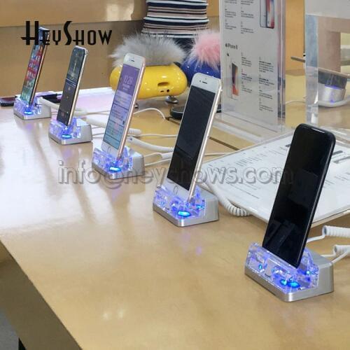 6PCS Mobile Phone Security Stand Acrylic Cellphone Anti-Theft Device Holder Blue Smartphone Display Alarm System For Apple Store