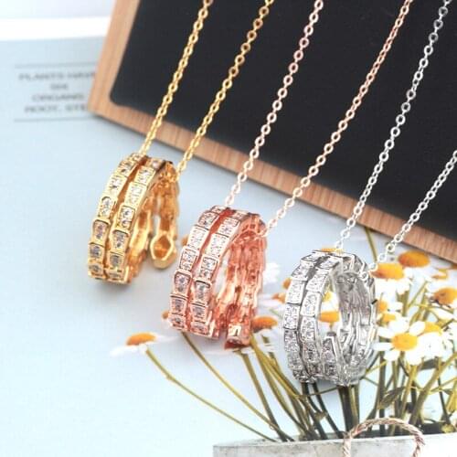 Europe and America Luxury Shiny Zircon Bamboo Knot Circle Pendant Necklace Women Personality Temperament Fashion Jewelry Gifts
