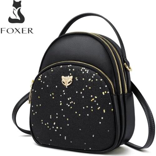 Foxer Glett & Cowhide Girls Mini Crossbody Bag Multilayer Women Shoulder Bag Female Stylish Totes Lady Luxury Messenger Bag