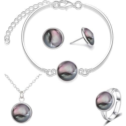 Silver Color Jewelry Sets for Women Round Rhinestones Earrings Necklaces Bracelets Wedding Accessories 4 pieces Jewellery Sets