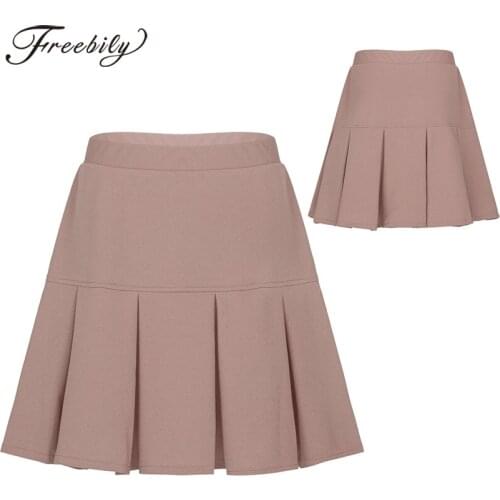 School Girl Elastic High Waist Pleated Mini Skirt 2020 New Korean Female Summer Autumn Casual Solid Blue Short Skirts Plus Size