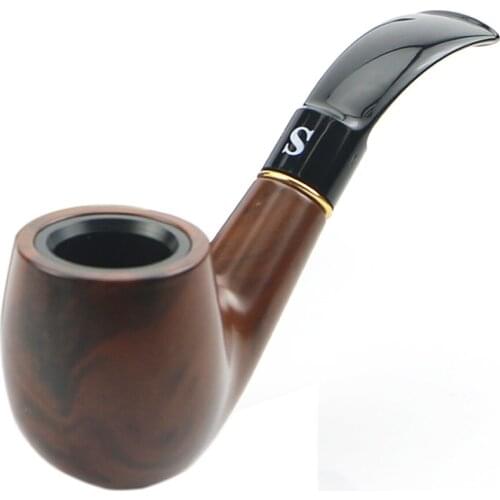 Traditional Style Nature Ebony Wood Handmade Tobacco Smoking Pipe Bent Round