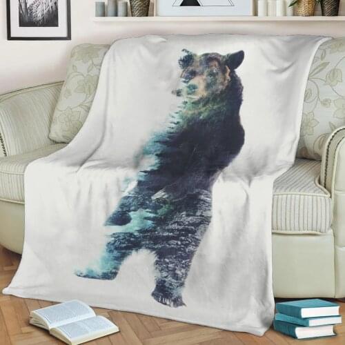 A Vintage Double Exposure Technique Of A Brown Bear AndFlannel Throw Blanket 3D Printed Keep Warm Sofa Child Blanket Home Decor