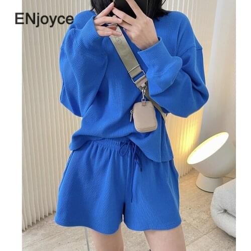 Women Casual Sweatshirt Hoodies Tops and Elastic Wide Leg Shorts Two Pieces Sets Streetwear Korean Style Clothes Spring Summer