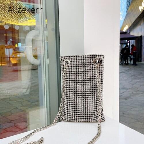 Diamonds Phone Crossbody Bags For Women 2021 New Luxury Designer Silver Rhinestone Chain Small Purses And Handbags High Quality