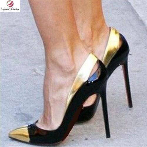 Original Intention Sexy Women Pumps Pointed Toe Thin High Heels Shoes Black Gold Pumps Shoes Woman Party Dress Plus Size 4-15