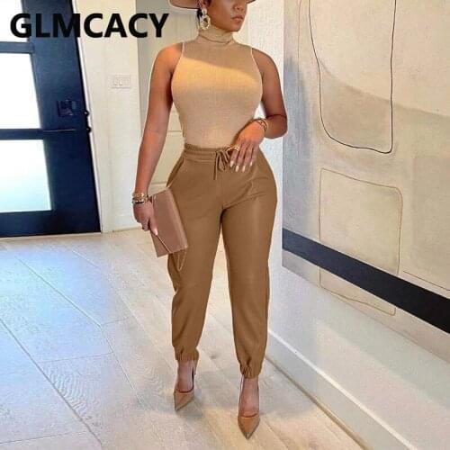 Women High Waist Slim PU Leather Pants Chic Streetwear Trousers