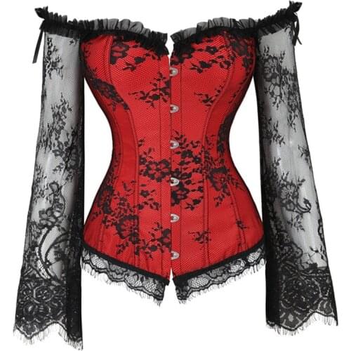 WYS.JL Women Sexy Red Black Lace Corset Top Fashion Gothic Corset Shirt Plus Size S-6XL