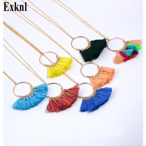 Exknl Collar Tassel Pendant Ethnic Necklace Women Necklaces & Pendants Long Vintage Bohemian Necklace 2019 Fashion Jewelry