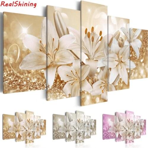 5pcs diy Diamond Painting Cross Stitch Golden Lilies Flowers full square Diamond Mosaic beaded Embroidery Rhinestones H1409