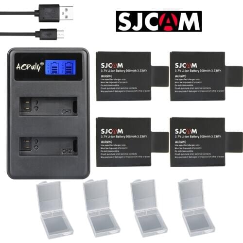 AOPULY 4pc SJCAM sj4000 battery + USB LCD Dual charger bateria sj7000 sj5000 sj6000 sj8000 SJ M10 for SJCAM sj4000 sj5000 camera