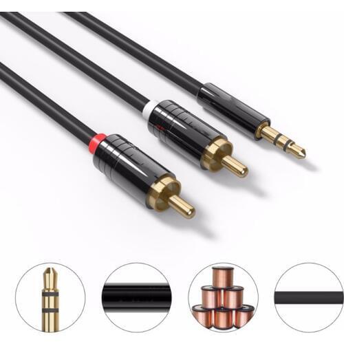 Jack 3.5mm to 2 RCA Audio Cable AUX Splitter 3.5mm Stereo Male to Male RCA Adapter 2 Speaker Cable 1m #8