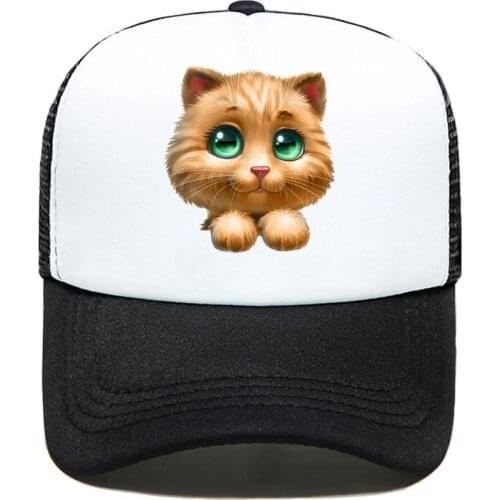2020 New kitten cat funny Print Baseball Cap Casual Men Women Parent-child Hats Mesh Visor Outdoor Adjustable Sun Hat