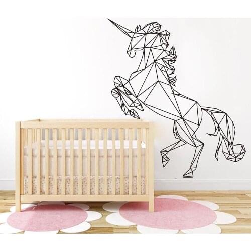 Large Geometric Unicorn Animal Wall Decal Horse Cartoon Geometric Unicorn Animal Horse Vinyl Wall Sticker Kids Room Decor C775