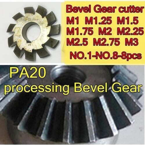 M1 M1.25 M1.5 M1.75 M2 M2.25 M2.5 M2.75 M3 Modulus PA20 degrees NO.1-NO.8 8pcs/set HSS Bevel Gear Milling cutter Free shipping