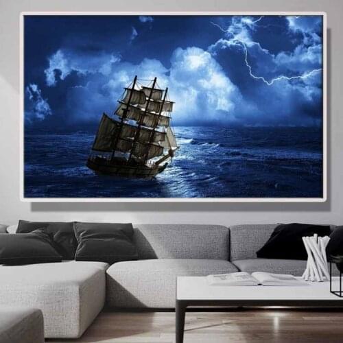 Stormy Seas Ocean and Pirate Ship Canvas Printings Seascape and Boat poster Film Canvas Modern Painting Home Decor Pictures