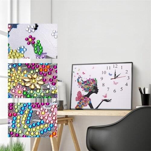 HUACAN 5D DIY Diamond Painting Kit Clock Pictures Of Rhinestones Special Shaped Diamond Embroidery Woman Sale Mosaic Handicraft