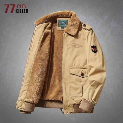 Cargo Military Jacket Men Fleece Thick Warm Pure Cotton Water Wash Coats Male Casual Solid Color Multiple Pockets Mens Jackets