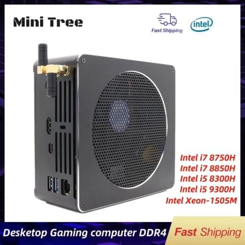 8th Gen Fan Mini Computer Intel 8300H 8750H 8850H 1Lan 2*DDR4 64GB 2*M.2 NVME Gaming PC Win10 Linux DP HDMI2.0 Type-C AC WiFi