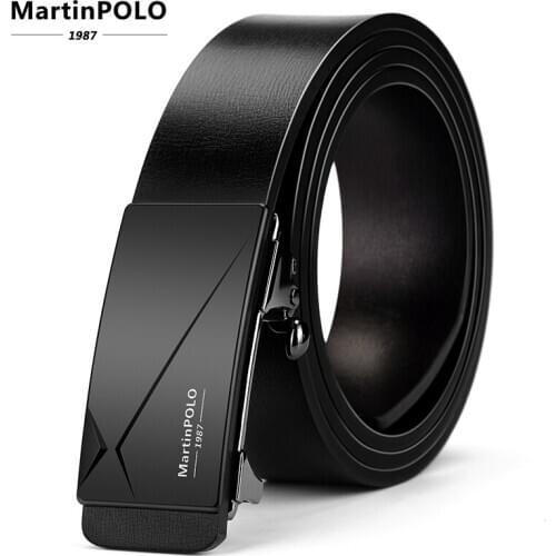 MartinPOLO Automatic Genuine Leather Mens Business Belts Men Toothless Belt Alloy Buckle Cowhide Strap for Male MP01301P